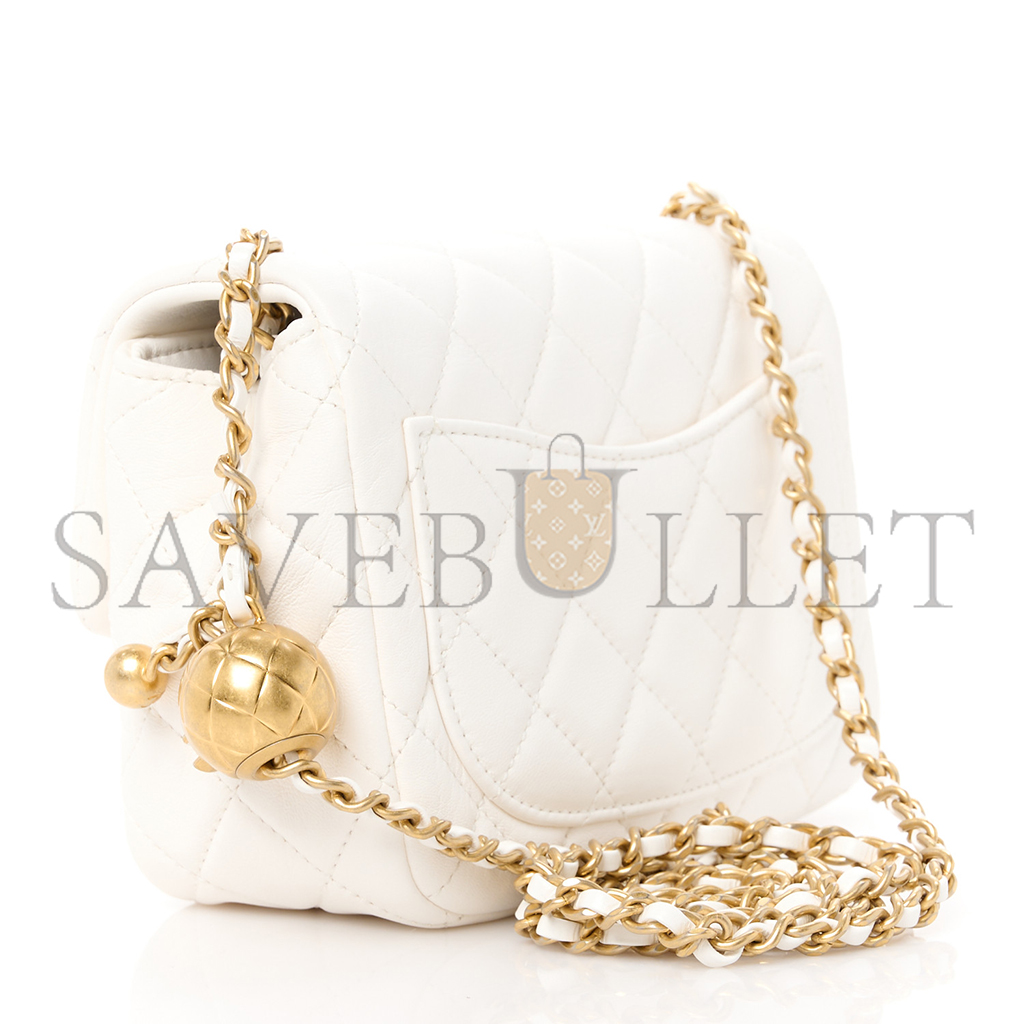 CHANEL MASTER GOLDEN BALL FLAP BAG FATTY SQUARE WHITE (18*13*7cm) 